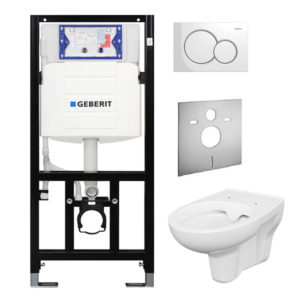 Rimfree Betätigungsplatte Sigma Sigma20 inkl. Sanwand Tiefspüler WC-Set + iCon Geberit mit komplett WC Vorwandelement UP-Spülkasten