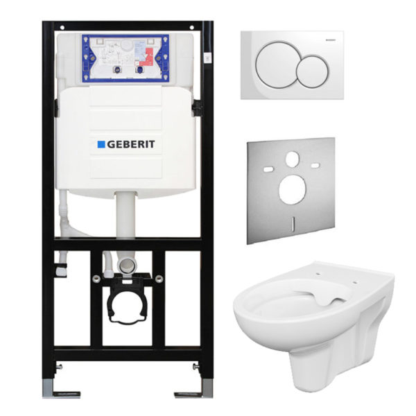 SANwand WC-Element mit Geberit UP-Spülkasten Sigma + Betätigungsplatte Sigma01 + Schallschutzmatte + Wand WC spülrandlos + WC-Sitz