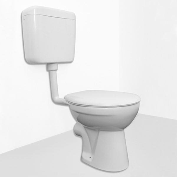 Stand-WC Geberit Modell Delta, AP-Spülkasten Zweimengentechnik + WC-Sitz