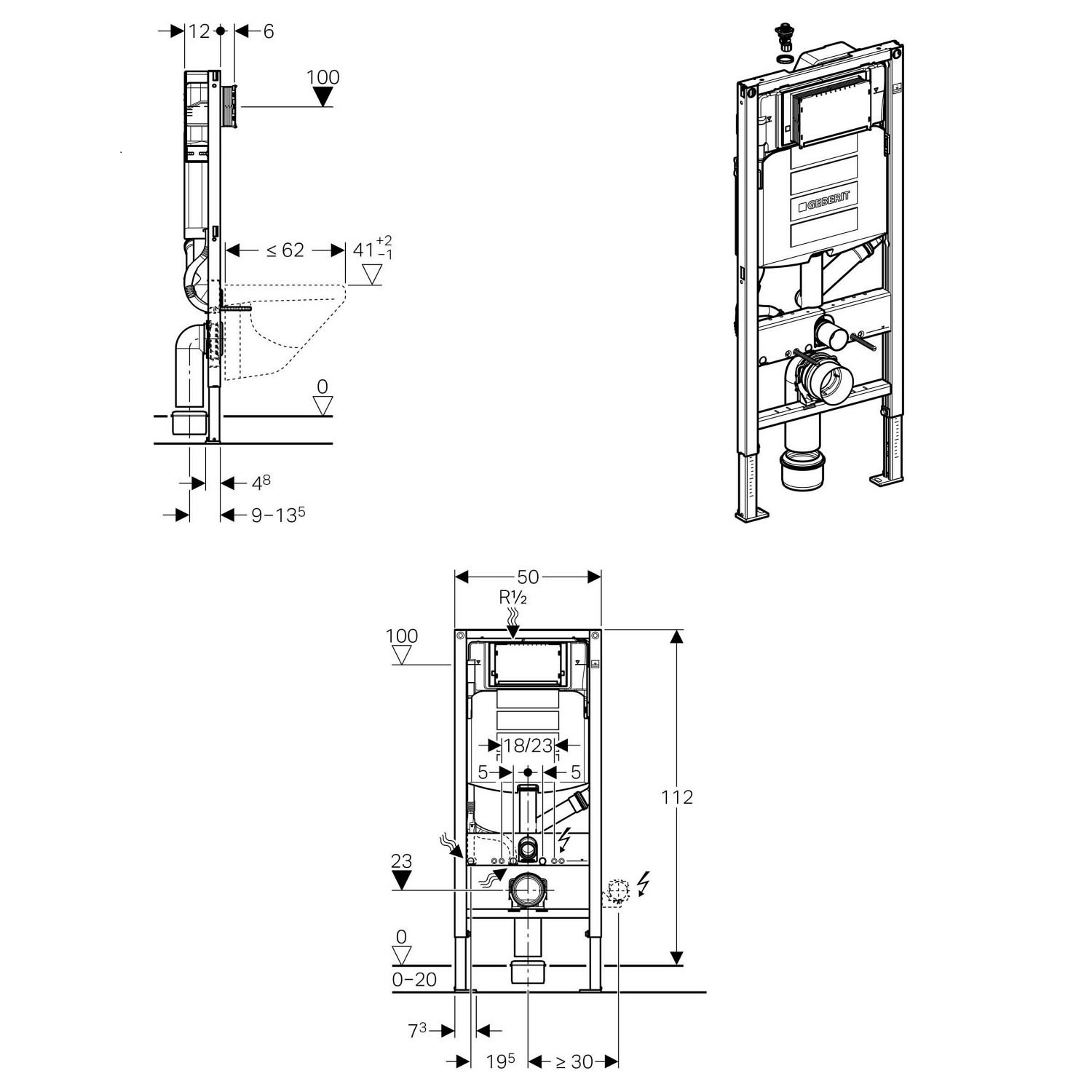 Geberit Duofix Element fur Wand-WC, 112 cm, mit Sigma UP-Spulkasten 12 ...