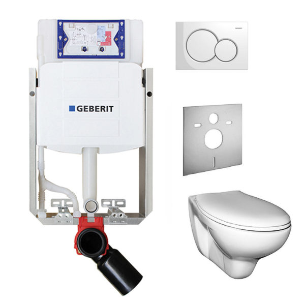 WC-Vorwandelement <br>für den Nassbau mit Geberit UP-SPK Sigma + Betätigungsplatte<br>Sigma01, weiß + Wand WC Ceravid + WC-Sitz + Schallschutzmatte