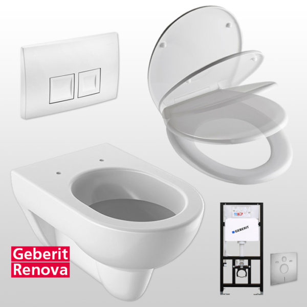 Geberit Renova Tiefspüler WC-Set komplett inkl. Sanwand WC Vorwandelement mit <br>UP-Spülkasten Delta <br>+ Betätigungsplatte <br>Delta50