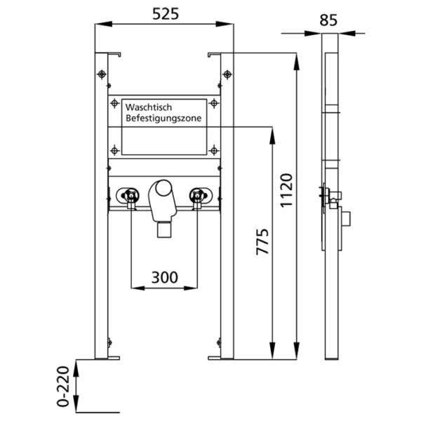 BS+ Waschtisch-Element für Standarmatur, barrierefreie Ausführung mit UP-Siphon