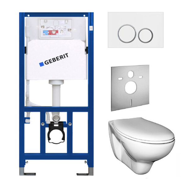 SANwand WC-Element mit Geberit UP-Spülkasten Delta + Betätigungsplatte Doppio + Wand WC mit Sitz als Komplett-Set