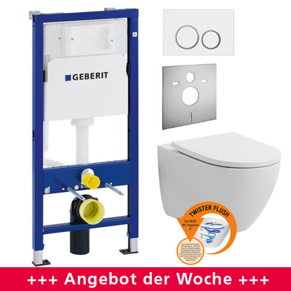 Geberit WC Duofix Element mit Spülkasten Delta + spülrandloses Wand-WC Set Twister Flush + Betätigungsplatte