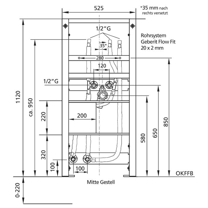 BS+ Waschtischmodul DLE-Fix Basic für Durchlauferhitzer, inkl. interner Verrohrung, inkl. Wandhalter zur Vorwandmontage für Standarmatur – Bild 2